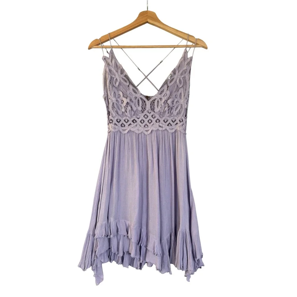 Free People Adella Slip Dress Lilac Purple M Lace Ruffle Feminine Boho Romantic